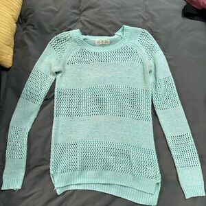 Pink Rose Mint Open-Weave Crewneck Sweater